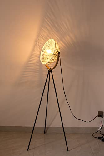 Osasy Moderne Dreibein-Stehlampe im Boho-Stil, Rattan-Look, Sockel E27, max. 60 W, für Wohnzimmer, Schlafzimmer, Esszimmer