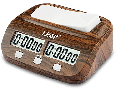 LEAP Schachuhr mit Countdown Alarm Bonus und Verzögerungs Funktionen für Schach und 2 Spieler Brettspiel Klassisch Holzmaserung Version