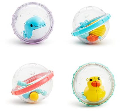Munchkin Float and Play bubblor, babybadleksak, paket med 4, flerfärgad