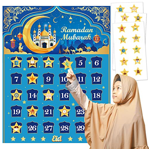 DPKOW Ramadan Advent Calendar, Ramadan Calendar Kids, Ramadan Countdown 2026 Ramadan Decorations for Home, Ramadan Countdown Calendar Games with 30 Stars Stickers (Different)