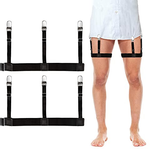 Herren Hemdhalter Verstellbarer Hosenträger Elastische Hemden Strumpfband Flexible Hemd Halterung Straffer für Männer mit Rutschfest Sperrung Schellen Schwarz (1 Paar)