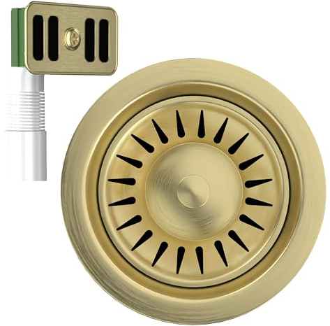 Excel Home Kitchen Sink Waste Kit – 90mm Sink Overflow Kit with Fittings – Sink Drainer with Both Round & Rectangular Wate – Anti Rust Brass Material Sink Strainer (Brushed Brass)