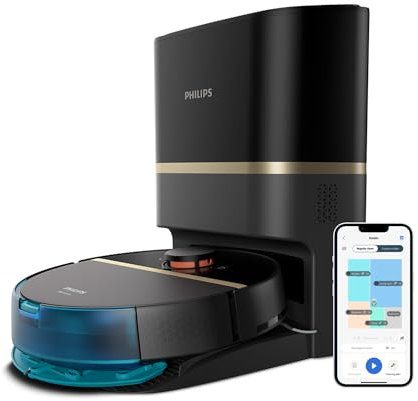 Philips HomeRun Serie 7000 Robot Aspirapolvere e Lavapavimenti con Mappatura, Alta Potenza Asp.ne (5000 Pa), Ril.to Piccoli Ostacoli, con Stazione, per Tappeti e Peli di Animali, App WiFi (XU7100/01)