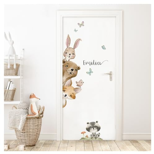 DEKO KINDERZIMMER Türaufkleber Waldtiere Wandsticker personalisiert Kinderzimmer Wandtattoo Tür Sticker Wandaufkleber Babyzimmer selbstklebend DK1120-03