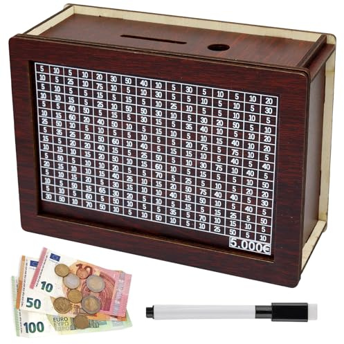 Spardose Holz, Spardose mit ZäHler, Spardose Kinder mit Sparziel und Zahlen, Spardose aus Holz Coin Bank, Sparbüchse Aufbewahrungsbox für Mädchen Jungen Geburtstag Gefälligkeiten (5000€)