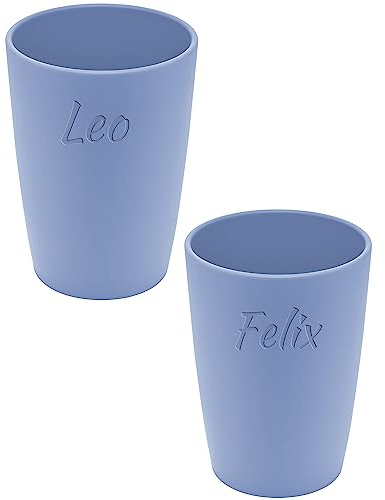 Magu 2 Personalisierte Becher aus Biopolymer (100% Erdölfrei) mit Namen | 2er Set Trinkbecher + Individuelle Namensgravur Zahnputzbecher Natur Design 2 Stück wasserblau
