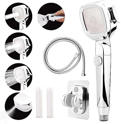Soffione doccia per camper, soffione doccia a risparmio idrico con tubo da 150 cm e interruttore a 4 marce, soffione doccia portatile ad alta pressione con staffa adesiva, elemento filtrante, ricambio
