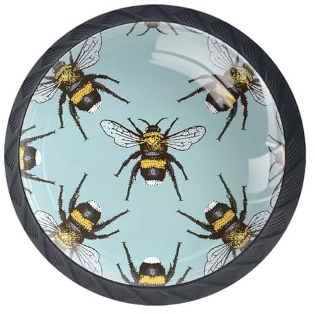 Luoweisi 4 Pcs Kitchen Cabinet Knobs 35mm Insect Bee Pattern Cabinet Knobs Round Black Cabinet Knobs Drawer Knobs with Mounting Screws for Cupboard Closet Drawer Door Wardrobe