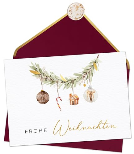 Joli Coon Weihnachtskarten 10er Set mit Weihnachtskuvert und Wachssiegel | 400g strukturiertes Designerpapier, Goldveredelung, Naturkuvert, für persönliche Weihnachtsgrüße, Premium-Papeterie
