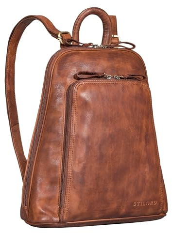 STILORD Martha Lederrucksack Frauen Vintage Daypack Damen Rucksack City Ausgehen Shopping Arbeit Rucksacktasche Leder Farbe:Brandy - Cognac