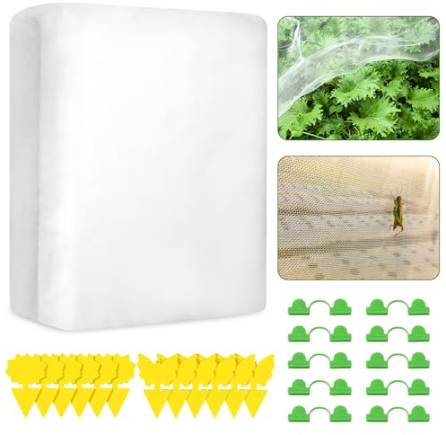 2.5x10M Filet Anti Insecte, Équipé de 12 Pièges Collants et 10 Clips de Serre, Mince et Doux Filet Protection Fraisier, Filet Jardin Potager Contribue à la Prévention des Infestations d'Insectes