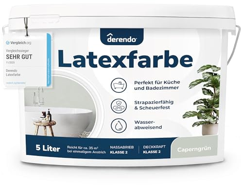 derendo Latexfarbe Grün Caperngrün abwaschbar hohe Deckkraft Innenfarbe matt 5l