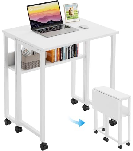 GreenForest Escritorio Plegable con Ruedas, 80x50cm Mesa Plegable Ordenador