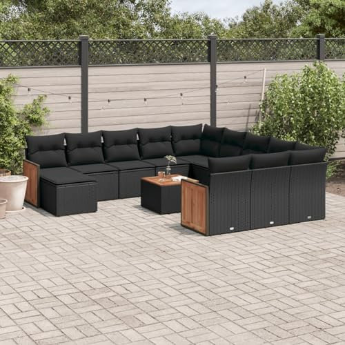 SECOLI XXL Rattan Gartenmöbel Set Con Stauraum Loungemöbel Set Terrassenmöbel Gartenlounge Ecksofa Garten Loungesofa Outdoor Sitzgruppe PolyRattan Ecklounge Lounge Set Schwarz 13-tlg-Type-143