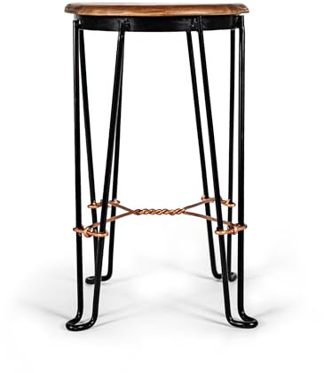 xcllnt Tony Twister – Handmade Industrie-Design Hocker aus Metall mit Holzsitz in schwarz mit Kupfer