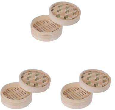 Set di 3 cestini per cottura a vapore in bambù, per cottura a vapore per dessert, verdure al vapore, 13 cm