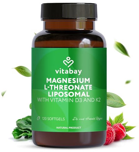 Vitabay Magnesium-L-Threonate 2000mg - 120 Vegan Liposomal Magnesium L Threonate 2000mg Softgels - Highly Dosed Softgels with Vitamin D3 Cholecalciferol (1000 IU) & K2 MK7 (100mcg) - Laboratory Tested