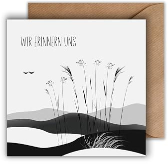 Trauer Karte mit Umschlag - einfühlsame Trauerkarte “Wir erinnern uns” aufrichtige Kondolenzkarte besinnliche Beileidskarte Gedenkkarte Beileid Trauerfeier Beerdigung Anteilnahme (125 x 125 mm)