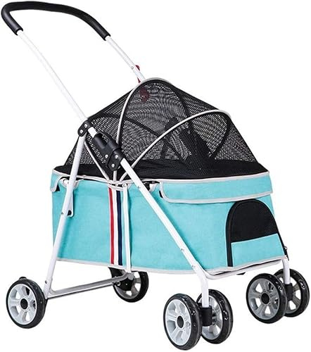 Kinderwagen für kleine Hunde, Haustier-Buggy für Katzen/Hunde, Hundekinderwagen ohne Reißverschluss und mit verstellbarer Markise, Hundebuggys für kleine und mittelgroße Hunde bis 20 kg (blau) (blau