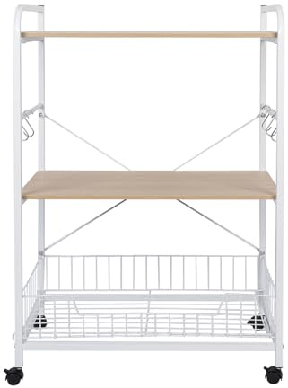 Awjaisca Multifuncional para Niños Carro de Café Móvil, Mesa de Pastelería, Libros con 3 pisos y ganchos S-Formes, Blanco