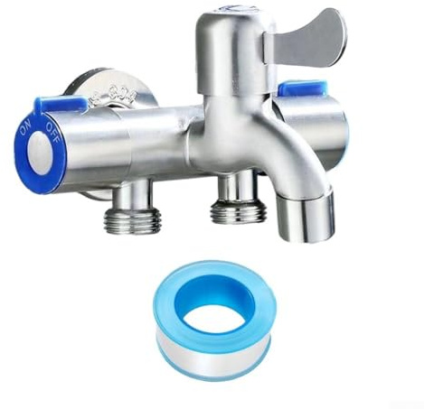 Grifo de 1 entrada y 3 salidas, grifo multifuncional para lavadora, grifo de acero inoxidable de 3 vías, válvula de ángulo de 2 vías (A)
