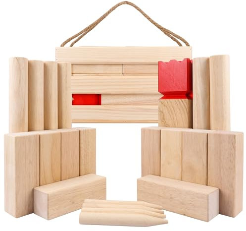 Kubb Toss Game Hinterhof Größe Kubb Wurfhof Spiel Set mit Holztragetasche/Kiste – Outdoor-Wurfspiel für Kinder und Erwachsene
