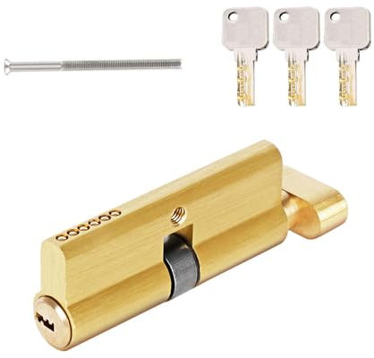 Lock Cylinder with Knob, Knob Cylinder 35/35 Solid Lock Cylinder with 3 Keys, Brass Locking Cylinder, Reversible Key, Door Lock Replacement Accessories (Length: 70 mm)