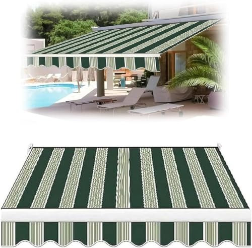 (Ohne Rahmen) Einziehbare Markise, Terrassen-Sonnenschutz, Ersatz-Oberbezug aus Stoff, wasserabweisendes Polyester-Ersatzsegeltuch for Markisen, Terrasse, Balkon, Hof, Außenbereich(Green,6x4m (20x13ft
