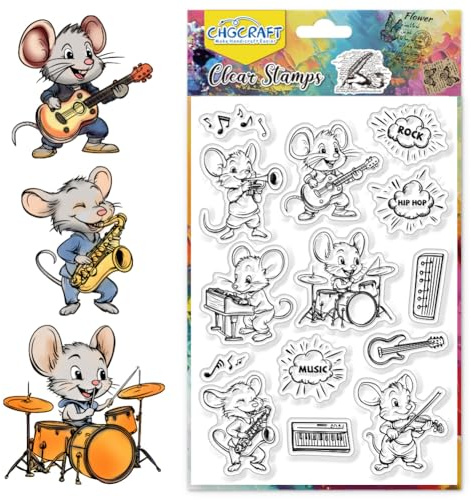 CHGCRAFT Musik Maus klar Stempel benutzerdefinierte Silikon klar Briefmarken Musik Siegel Stempel für DIY Scrapbooking Fotoalbum dekorative Karten machen, Maus, 6,3 × 4,33 Zoll