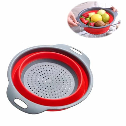 CHEFZOCO Colador plegable para cocina, Escurridor de pasta, Escurre Verdura, Escurridor Plegable para Ollas, Accesorio para cocina, Libre de BPA, Silicona, Apto para lavavajilla, Con asas