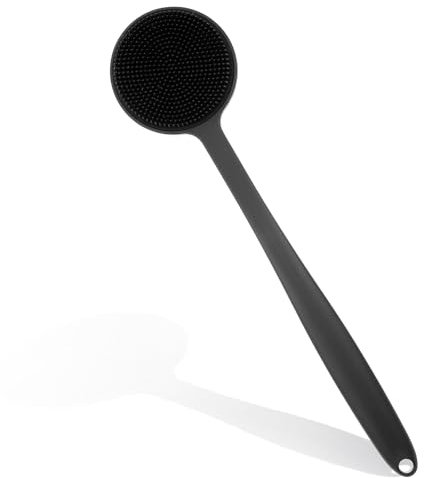 Dimeho Silicone Back Scrubber for Shower Exfoliating Shower Brush Bath Body Brush Long Handle Back Scrubber for Men Long Lasting Bath & Shower Accessories(Black
