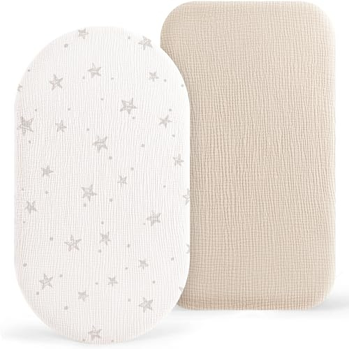 Susurration Juego de 2 Sábana Bajera Ajustables para Cuna Bebé,100% Muselina Algodón Sábana Bajera para Cuna Protector de Colchón Bebé 50x90cm (Cream Star)