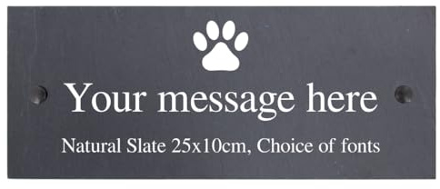 Personalised Paw Print Motif Natural Slate House Shed Door Garden Fence Yard Sign Home Gate Plaque with wall fixings - 25x10cm