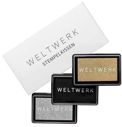 WELTWERK Stempelkissen Gold Silber wiederverwendbar [ungiftig & abwaschbar] – wasserbasiertes Pigmentkissen für Abdrücke – inkl. Bastelideen für Scrapbooking, Hochzeit, Weihnachten & Geschenke