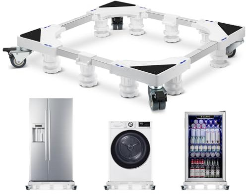 Humagineer Soporte Mejorado para Lavadora y Secadora Ajustable de 61-78cm, Capacidad de 300kg, Base Estable con 10 Pies y 4 Ruedas para Secadora, Muebles, Lavadoras más Grandes, Frigoríficos, Blanco