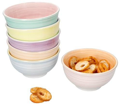 MamboCat Pastello 6er Set Snack- & Dip-Schälchen 12,2cm I 250ml I Bunte Steingut-Schalen mit Pastell-Farben für 6 Personen I Mini-Bowl für Saucen, Obst, Mini-Salat, Nüsse & Co.