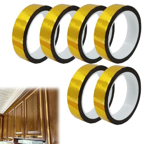 PMTFUMY Lot de 6 rouleaux de ruban adhésif métallique doré de 1,27 cm pour loisirs créatifs, décoration murale, emballage cadeau et décoration de cadre TV