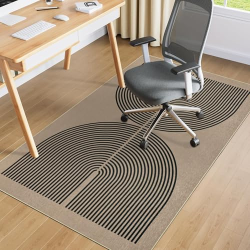 VSIWB 120x150cm Regenbogen Bürostuhlmatte für Teppich, Rutschfeste Bodenschutzmatte Bürostuhl, Dünne Schreibtischstuhl Unterlage Für Holzböden, Bürostuhlunterlage für Homeoffice, Gaming & Yoga,Schwarz