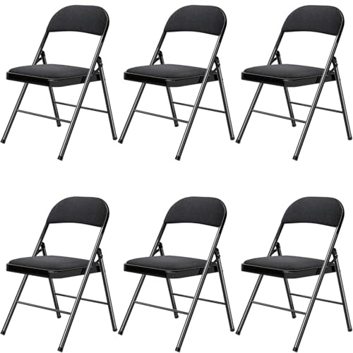 BULAGE Campingstuhl 6er Set Gartenstühle, Metallstühle mit bequemer Rückenlehne und stabilem Stahlgestell, Klappstuhl Camping für Heim und Büro, Stühle für Indoor und Outdoor Events, Schwarz