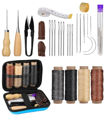 Bomefoi Kit de Herramientas para Cuero - Kit de Agujas de Coser a Mano, Lezna e - Suministros y Accesorios de Tapicería para Reparar Muebles y Sofás