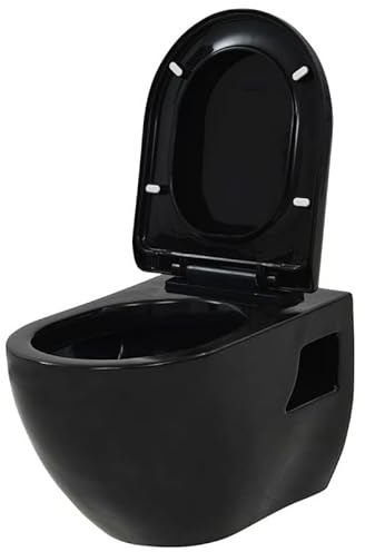 Hänge-Toilette aus Keramik mit Unterputzspülkasten - Modernes Design für Badezimmer, Platzsparend & Langlebig - Schwarz