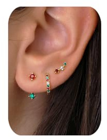 AstraGlam 18K Gold Weihnachts Ohrringe Set Damen, 3 Paar Huggie Creolen Ohrstecker Weihnachten, Weihnachts Schmuck Ohrhänger, Hypoallergen Dainty Birthstone Trendy Schmuck Geschenk