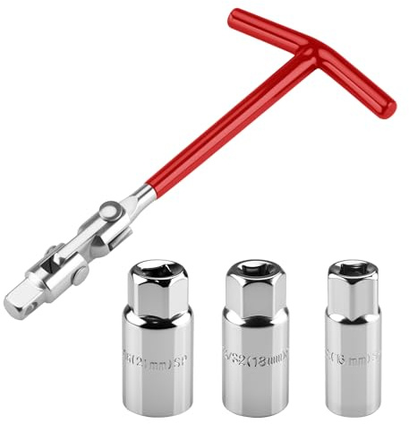 Wozzies Jeu de 4 Clé à Bougie, Clés à Bougie d'allumage 16/18/21 mm, Universelle Clé à Douille à Poignée en T, Outil de Démontage de Bougies d'Allumage, pour Tondeuses à Gazon, Voitures et Motos