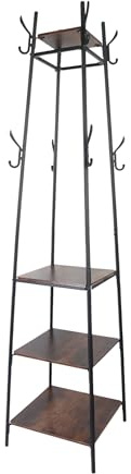 Relaxdays Klädställ, 8 krokar, 4 hyllor, HBT 140 x 43 x 43 cm, klädställ, järn och MDF, svart/mörkbrun