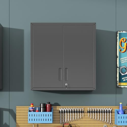 LLGWGL Metall Wandschrank Hängeschrank Werkzeugschrank - Wandmontage Schrank mit Türverschluss & Ablage für Garage Werkstatt Büro Küche Bad Wohnzimmer Werkstatt,H77xB75xT30 cm (Schwarz)