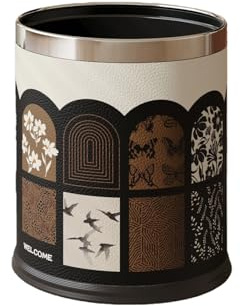 YIORYO Mülleimer 10 l / 15 l, moderner Leder-Mülleimer, runder dekorativer Abfalleimer, for Schreibtisch, Gäste-WC, Badezimmer, Schlafzimmer, Hotel, Büro, Zuhause(10L)