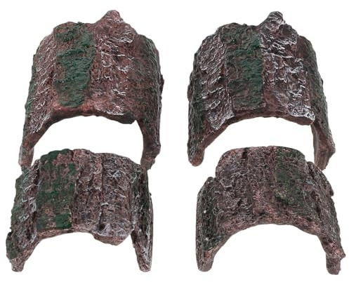 TOGEVAL 4 Stück Reptilienverstecke aus Kunststoff in Rindenoptik Stabiles Terrarienversteck für Eidechsen Schlangen und Spinnen Aquariendeko Vielseitiger Unterschlupf für Reptilien