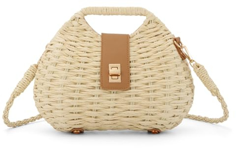 Fecialy Strohtasche für Damen Handgewebte Sommer-Strandtaschen Boho-Handtaschen mit Henkel