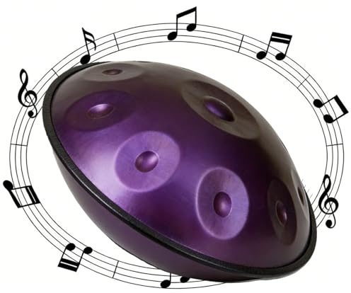 Handpan Drum 22 Zoll D Minor für Meditation HandPan 9 Töne 10 Töne 12 Töne für Yoga Hand Pan Drum 440HZ/432HZ für Geschenk für Musikliebhaber mit Soft Bag Mallets Ständer(Dark purple,432HZ/12 Note)