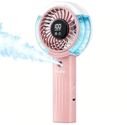 HandFan Upgraded Turbo Misting Fan with LED Display(50% Stronger Airflow), Extreme Cooling Handheld Fan with Water Mist, Rechargeable Portable Mister Spray for Travel/Park/Disney/Beach/Concert/Game